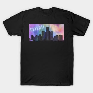 Rainbow Background Detroit Skyline T-Shirt